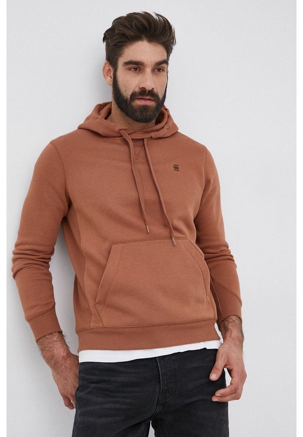 G-Star RAW - G-Star Raw bluza męska kolor brązowy z kapturem gładka. Okazja: na co dzień. Typ kołnierza: kaptur. Kolor: brązowy. Materiał: włókno, materiał, dzianina. Wzór: gładki. Styl: casual