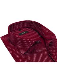 Mmer / Villaro - Koszule męskie - Bordowa koszula w białe kropki A071. Kolor: biały, wielokolorowy, czerwony. Materiał: bawełna, tkanina. Długość: długie. Wzór: kropki. Styl: elegancki #1