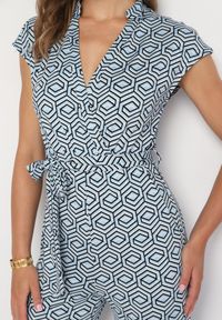 Born2be - Niebieski Kombinezon z Wiskozą Wiązany w Pasie Sosofia. Okazja: na spacer, na co dzień. Kolor: niebieski. Materiał: wiskoza. Styl: casual, elegancki #4