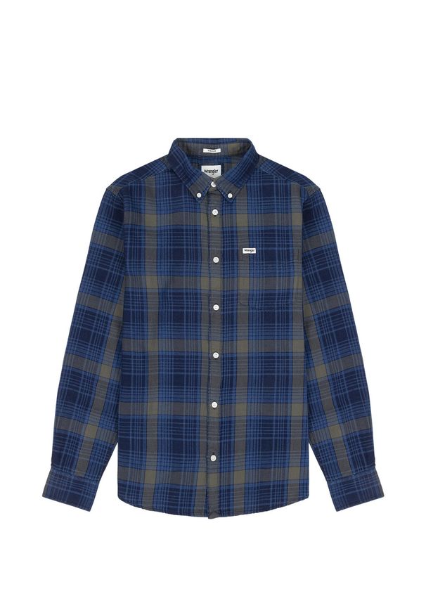 Wrangler - WRANGLER 1 PKT BUTTON DOWN MĘSKA KOSZULA W KRATĘ KRATA DARK INDYGO 112341058 W5B1018075. Typ kołnierza: button down