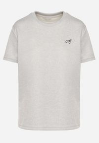 Born2be - Jasnoszary T-shirt o Klasycznym Kroju z Ozdobnym Haftem Galerrena. Okazja: na co dzień, na spotkanie biznesowe, do pracy. Kolor: szary. Materiał: jeans. Wzór: haft. Styl: klasyczny #7