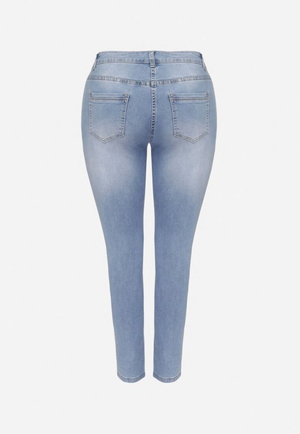 Born2be - Niebieskie Jeansy z Ozdobnymi Przetarciami o Fasonie Skinny Neveatam. Okazja: na co dzień. Kolor: niebieski. Styl: elegancki, casual