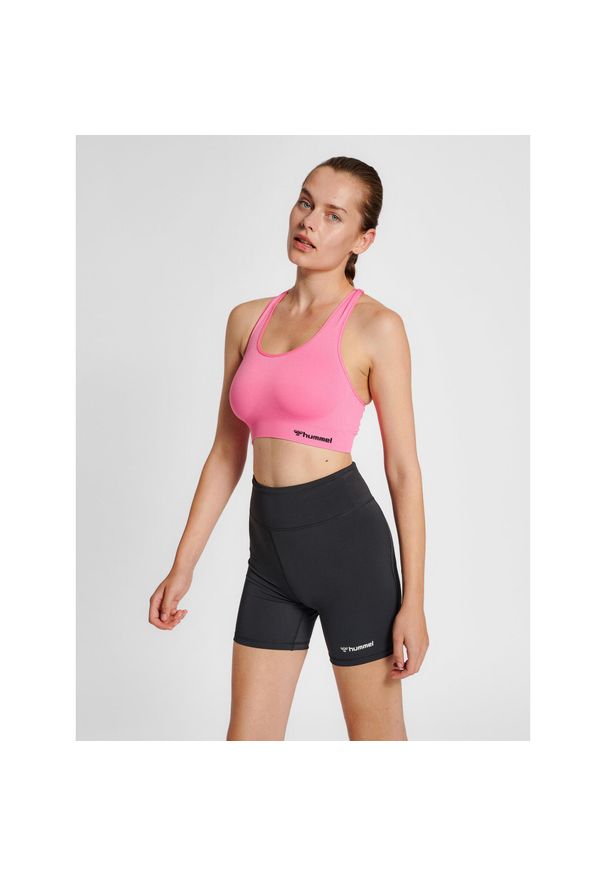 Damski bezszwowy biustonosz sportowy Hummel Tif. Kolor: różowy. Sport: joga i pilates, fitness
