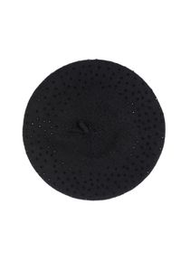 Ochnik - Czarny beret zimowy damski. Kolor: czarny. Materiał: akryl. Wzór: aplikacja. Sezon: zima #3