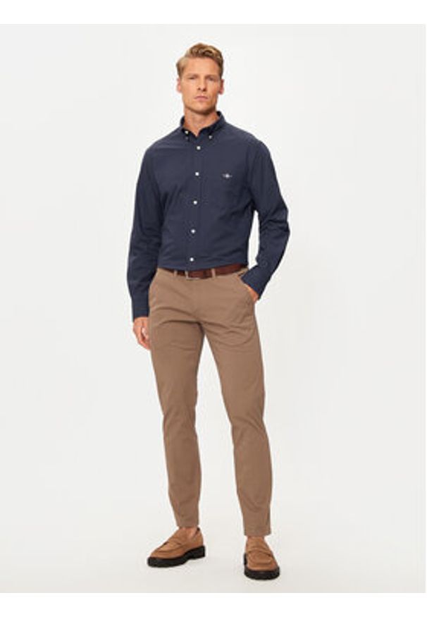 GANT - Gant Koszula 3240160 Granatowy Regular Fit. Kolor: niebieski. Materiał: bawełna