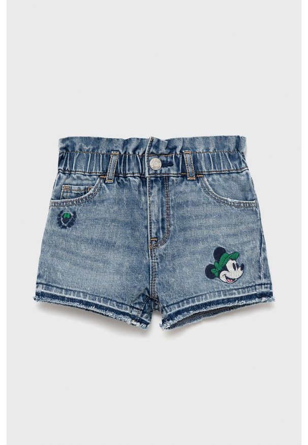 GAP szorty jeansowe dziecięce x Disney z aplikacją. Okazja: na co dzień. Kolor: niebieski. Materiał: jeans. Wzór: aplikacja, motyw z bajki. Styl: casual