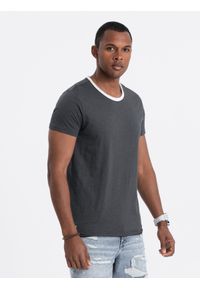 Ombre Clothing - T-shirt męski bawełniany - grafitowy V7 S1385 - XXL. Kolor: szary. Materiał: bawełna. Styl: klasyczny #4