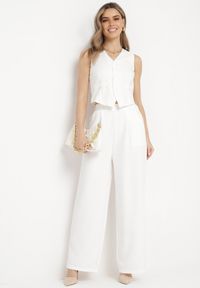 Born2be - Białe Eleganckie Spodnie z Szerokimi Nogawkami Kahinuni. Kolor: biały. Materiał: tkanina. Wzór: gładki. Styl: elegancki #5