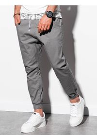 Ombre Clothing - Spodnie męskie joggery - szare V2 P885 - XXL. Kolor: szary. Materiał: bawełna, elastan. Styl: klasyczny #4
