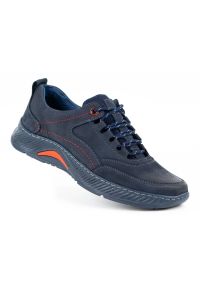 KOMODO Buty męskie skórzane Sport 922K granatowe niebieskie. Kolor: niebieski. Materiał: skóra. Styl: sportowy