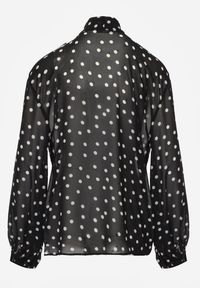Renee - Czarna Półprzezroczysta Koszula w Kropki z Wiskozy i Bawełny z Wiązaniem Delmara. Kolor: czarny. Materiał: wiskoza, bawełna. Wzór: kropki. Styl: retro #2