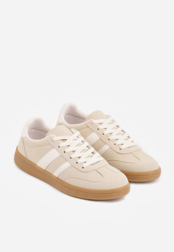 Born2be - Beżowe Sneakersy na Kauczukowej Podeszwie z Geometrycznym Motywem Vikioria. Okazja: na co dzień. Kolor: beżowy. Materiał: kauczuk. Wzór: geometria