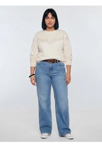 Big-Star - Bluza damska z linii Authentic perłowa Frolia 103. Okazja: na co dzień. Kolor: kremowy. Materiał: dzianina, skóra, materiał. Długość rękawa: długi rękaw. Długość: długie. Wzór: aplikacja, ze splotem. Styl: casual, klasyczny, elegancki #9