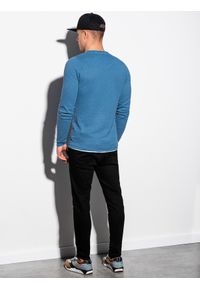 Ombre Clothing - Sweter męski E121 - błękitny - XXL. Okazja: na co dzień. Kolor: niebieski. Materiał: bawełna. Styl: elegancki, casual, klasyczny #5
