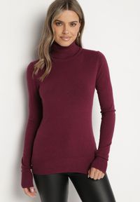 Born2be - Ciemnobordowy Golf Sweter z Wiskozą i Kaszmirem Zailaya. Okazja: na co dzień. Typ kołnierza: golf. Kolor: czerwony. Materiał: kaszmir, wiskoza. Styl: casual #5