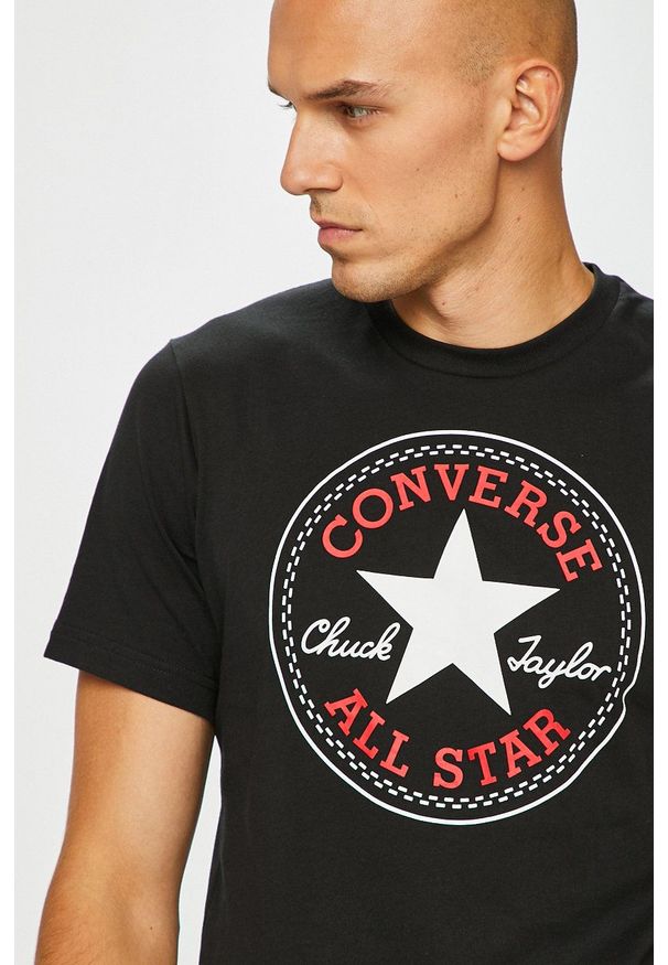 Converse - T-shirt. Okazja: na co dzień. Kolor: czarny. Materiał: dzianina. Wzór: nadruk. Styl: casual