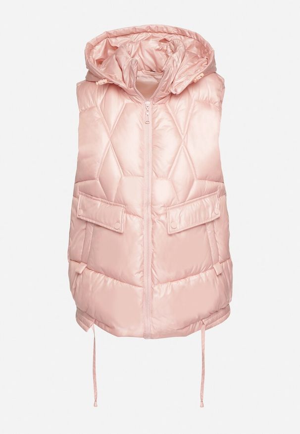 Born2be - Różowa Kamizelka z Odpinanym Kapturem i Ozdobnym Pikowaniem Arreanne. Okazja: na co dzień. Kolor: różowy. Materiał: jeans. Sezon: jesień, wiosna. Styl: sportowy, casual, elegancki