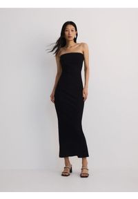 Reserved - Sukienka tuba - czarny. Kolor: czarny. Materiał: bawełna, prążkowany, dzianina