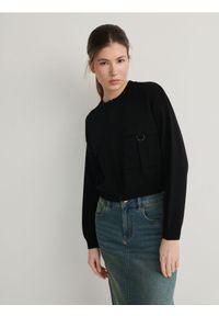 Reserved - Rozpinana bluza z kieszeniami - czarny. Kolor: czarny. Materiał: wiskoza, dzianina