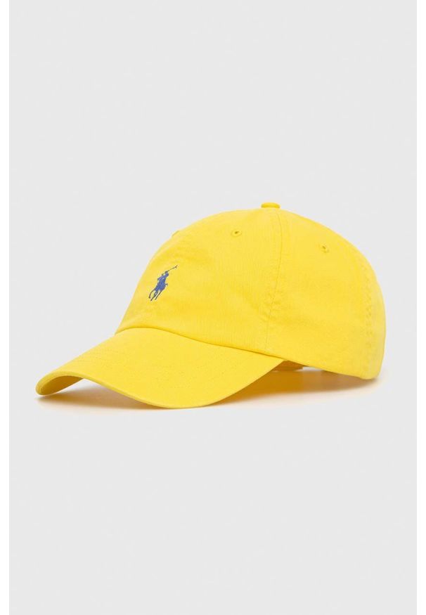 Polo Ralph Lauren czapka z daszkiem bawełniana kolor żółty z aplikacją. Kolor: żółty. Materiał: bawełna. Wzór: aplikacja
