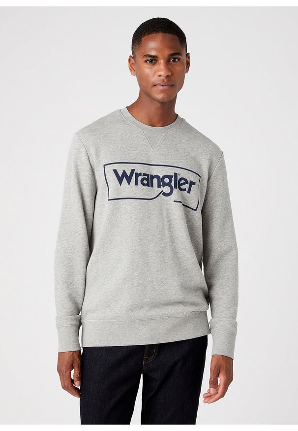 Wrangler - WRANGLER FRAME LOGO SWS MĘSKA BLUZA KLASYCZNA MID GREY MEL W6H1HAX37 112146195. Styl: klasyczny