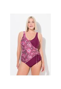 ULLA POPKEN - Damski Strój kąpielowy błyszczące kwiaty w kopertowym stylu miękkie miseczki. Kolekcja: plus size. Kolor: fioletowy. Materiał: materiał. Wzór: kwiaty #1