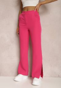 Renee - Fuksjowe Spodnie Dzwony Evissa. Kolor: różowy. Materiał: koronka. Długość: krótkie. Wzór: jednolity. Styl: elegancki