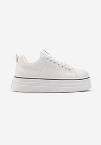 Born2be - Białe Sneakersy na Platformie z Ekoskóry ze Sznurowaniem Hionusa. Okazja: na co dzień. Kolor: biały. Obcas: na platformie #5