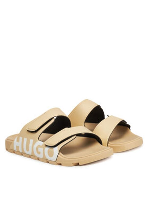 Hugo - HUGO Klapki Evander 50542042 Beżowy. Kolor: beżowy. Materiał: skóra