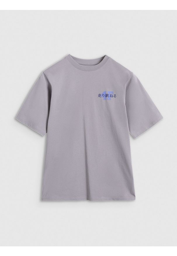 4f - 4F T-shirt oversize z nadrukiem dziewczęcy - szary 152 (11-12 lat). Kolor: szary. Wzór: nadruk. Sezon: lato