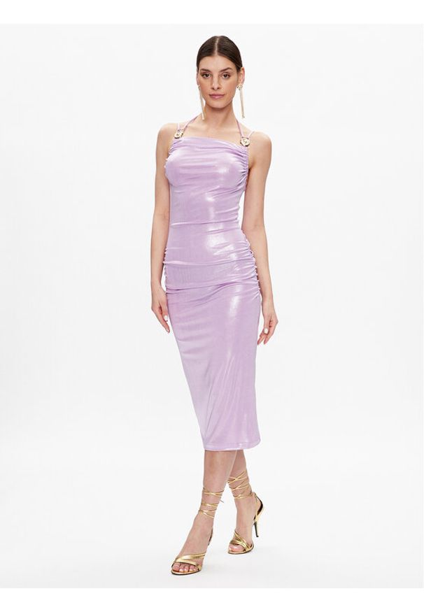 Just Cavalli Sukienka koktajlowa 74PBO924 Fioletowy Slim Fit. Kolor: fioletowy. Materiał: syntetyk. Styl: wizytowy