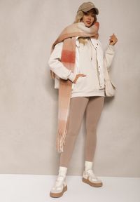 Renee - Beżowe Legginsy z Gumką w Talii z Długimi Nogawkami Caleta. Okazja: na co dzień. Kolor: beżowy. Długość: długie. Styl: klasyczny, casual