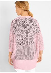 Sweter bez zapięcia bonprix pastelowy jasnoróżowy. Kolor: różowy. Długość rękawa: krótki rękaw. Długość: krótkie. Wzór: ażurowy #4