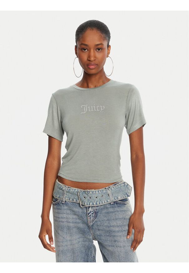 Juicy Couture T-Shirt Sheer JCWCT225301 Zielony Slim Fit. Kolor: zielony. Materiał: wiskoza