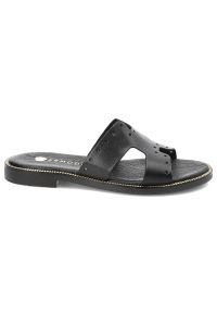 Czarne Klapki Armodo Modne Buty Damskie. Kolor: czarny. Sezon: lato. Obcas: na obcasie. Styl: klasyczny. Wysokość obcasa: niski #3