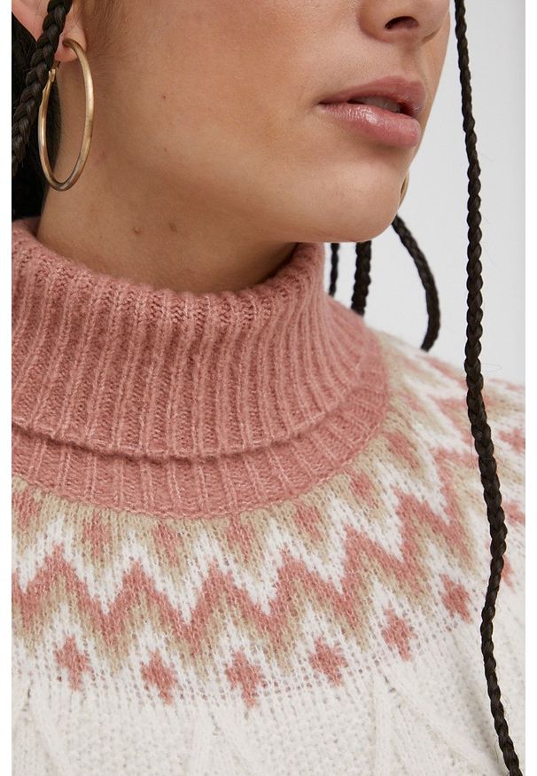 only - Only Sweter damski ciepły z golfem. Okazja: na co dzień. Typ kołnierza: golf. Kolor: beżowy. Materiał: dzianina. Długość rękawa: raglanowy rękaw. Styl: casual