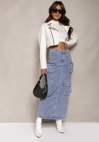 Renee - Jasnoniebieska Ołówkowa Spódnica Maxi z Bawełny z Kieszeniami Metrima. Okazja: na co dzień, na spacer. Kolor: niebieski. Materiał: bawełna. Styl: casual, elegancki