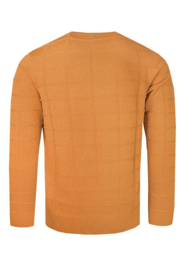 Męski Sweter Pako Jeans - Tłoczona Struktura Materiału - Musztardowy. Kolor: wielokolorowy, złoty, żółty. Materiał: bawełna, akryl. Styl: elegancki, klasyczny