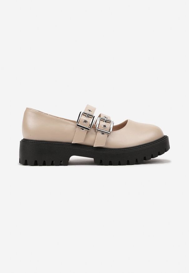 Renee - Beżowe Półbuty Typu Loafersy w Stylu Grugne'owym na Masywnej Podeszwie Iriliati. Okazja: na co dzień. Kolor: beżowy. Wzór: aplikacja. Styl: elegancki, casual