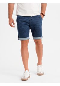 Ombre Clothing - Szorty jeansowe męskie z podwinięta nogawką - ciemnoniebieskie V2 - Rozmiar: XXL. Kolor: niebieski. Materiał: jeans. Sezon: lato. Styl: klasyczny, elegancki