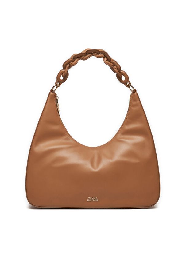 TOMMY HILFIGER - Tommy Hilfiger Torebka Soft Leather Hobo AW0AW16292 Brązowy. Kolor: brązowy. Materiał: skórzane