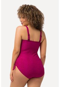 ULLA POPKEN - Damski Kostium kąpielowy struktura miękkie miseczki odpinane ramiączka. Kolekcja: plus size. Kolor: fioletowy. Materiał: elastan, poliamid, materiał