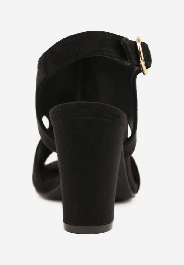 Renee - Czarne Sandały Vices na Słupkowym Obcasie z Ażurową Cholewką i Skórzaną Wkładką Obenea. Nosek buta: otwarty. Zapięcie: pasek. Kolor: czarny. Materiał: skóra. Wzór: ażurowy. Obcas: na obcasie. Styl: elegancki. Wysokość obcasa: średni