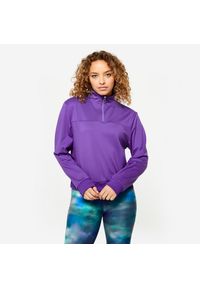 DOMYOS - Bluza damska Domyos fitness. Kolor: fioletowy. Materiał: tkanina, prążkowany, poliester, materiał, elastan. Długość: krótkie. Sport: fitness
