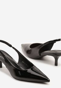 Born2be - Czarne Lakierowane Czółenka Slingback Vices na Obcasie Typu Kaczuszka Sonilitia. Okazja: na co dzień. Zapięcie: pasek. Kolor: czarny. Materiał: lakier. Obcas: na obcasie. Styl: casual, klasyczny, elegancki. Wysokość obcasa: niski #6