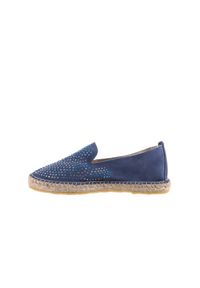 Espadryle Bayla-115 107601 Serraje Iris, Granat, Skóra naturalna. Okazja: na co dzień. Kolor: niebieski. Materiał: skóra. Wzór: aplikacja. Styl: casual