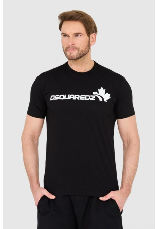 DSQUARED2 Czarny bawełniany t-shirt z dużym logo. Kolor: czarny. Materiał: bawełna