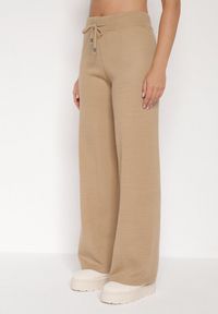 Born2be - Ciemnobeżowy Komplet z Wełną i Bawełną Sweter w Paski i Szerokie Spodnie Neveena. Kolor: beżowy. Materiał: wełna, bawełna. Wzór: paski #3