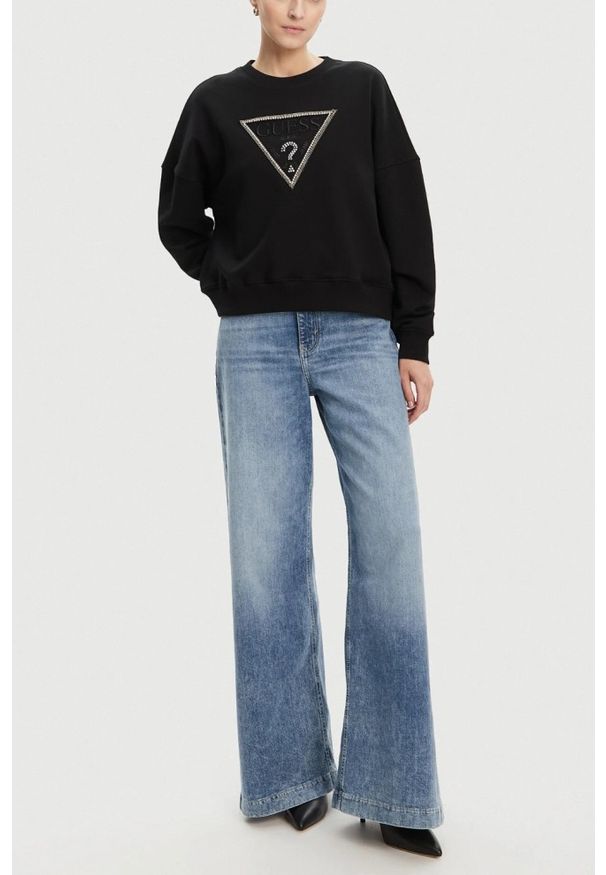 Guess - GUESS Czarna damska bluza z cyrkoniami Rachele, Rozmiar S. Kolor: czarny