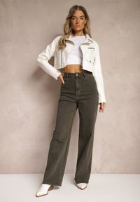 Renee - Ciemnozielone Jeansy Szerokie Phririope. Okazja: na co dzień. Stan: podwyższony. Kolor: zielony. Wzór: aplikacja. Styl: elegancki, casual #3